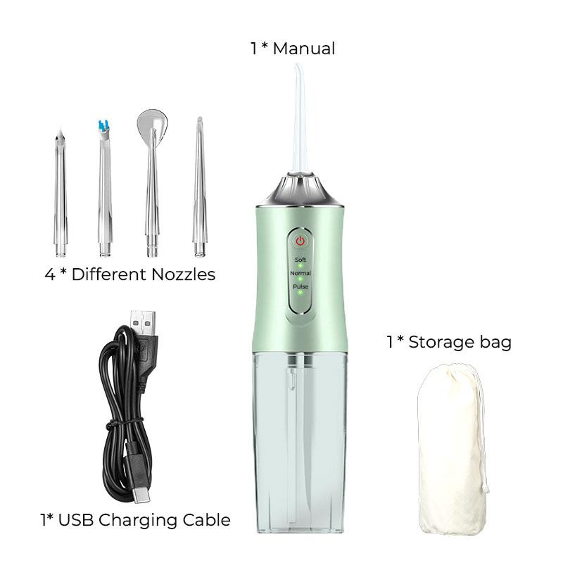 

Portable Irrigator Dental Water Jet for Dentistry Tool Teeth Bag Cleaning 360° Rotation Nozzles Oral Water Flosser Pick Device зелений