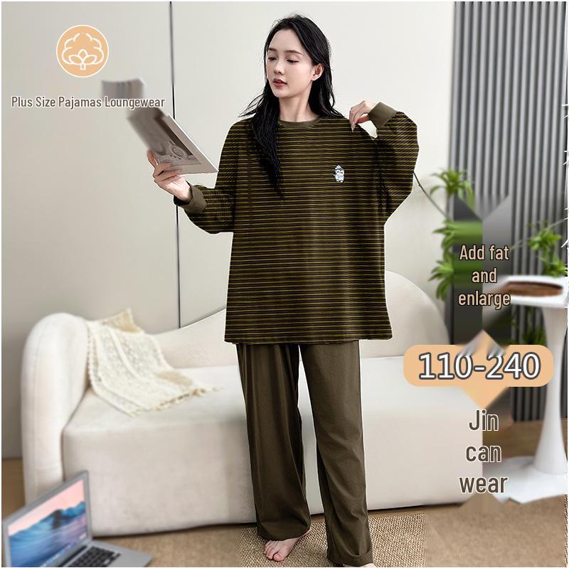 Women's Plus Size Cotton Pajama Set - Autumn Casual & Comfortable, Wearable Outdoors