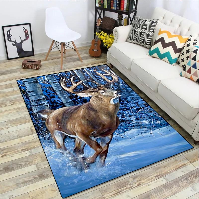 1Pc Animal Deer Print Rug - Home Decoration Carpet For Living Room Bedroom Flooring Computer Chair Area Rug