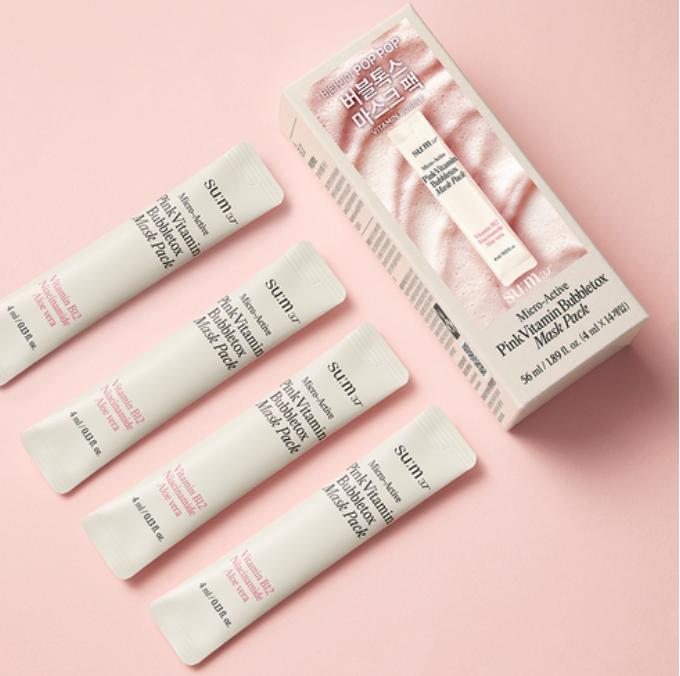 SUM37 Micro-Active Pink Vitamin Bubbletox Mask 14 Sheets – Brightening & Cleansing Care