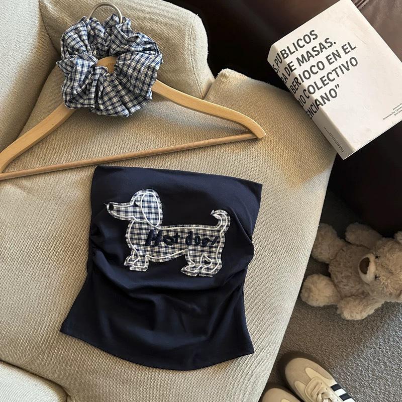 

Острый тайский щенок вышитый топ-бандо на одно плечо с нагрудной подушечкой для женщин - Летний шик. One Size (Fits 75-115 jin)