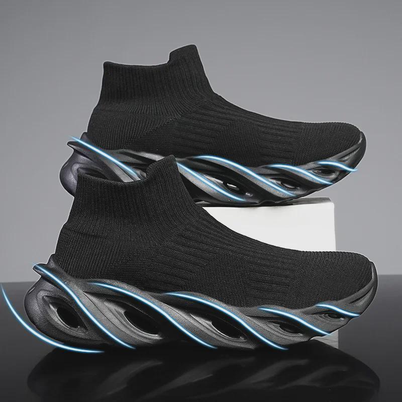 Men's Autumn Lightweight Knit Sneakers - Breathable, Sock-Style, Blade Design for Running and Casual Wear