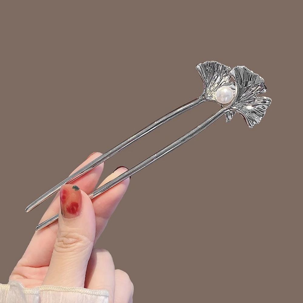 1pc Exquisite Fashion Vintage Metal Ginkgo Leaf Hair Sticks for Women Elegant U Shape Pearl Hairpin Headwear Hair Accessories