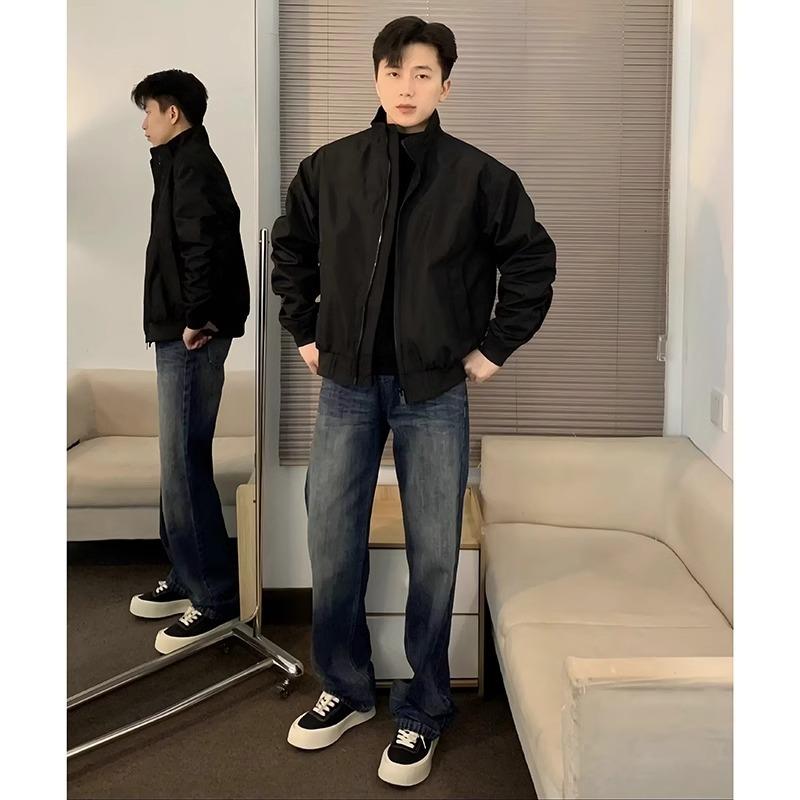 

Men s 2026 Autumn and Winter Jacket Trendy Handsome Stand Collar Work Top XXL чорний