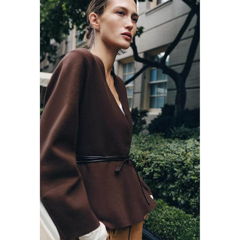 Za Autumn and Winter New Arrivals Women's Clothing Zr European and American Style Fashionable Versatile Knitted Jacket with Belt 9598252 717