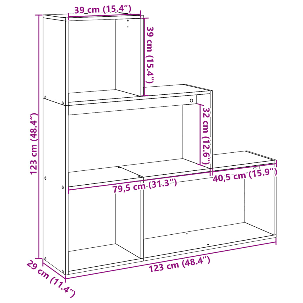 Room Divider Bookshelf 3 Tier Sonoma Oak 123 x 29 x 123 cm