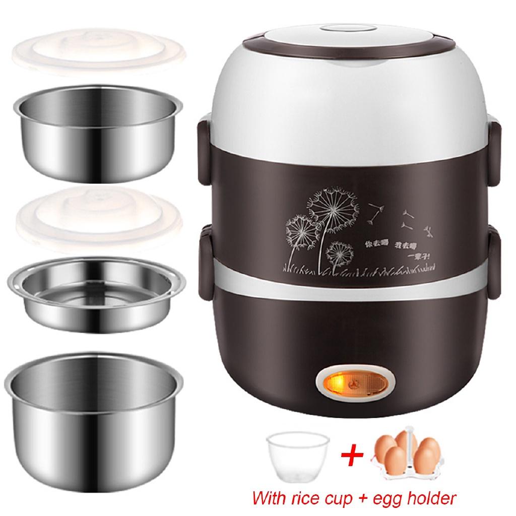

220 В 3-ярусная электрическая рисоварка 2 л Пароварка из нержавеющей стали Подогреватель Контейнер Ланч-бокс с подогревом Новый коричневый
