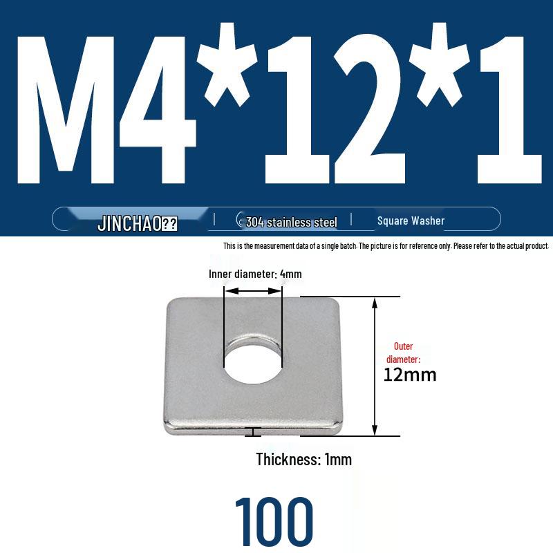304 Stainless Steel Thickened Square Flat Washer for Curtain Wall (M4-M16)