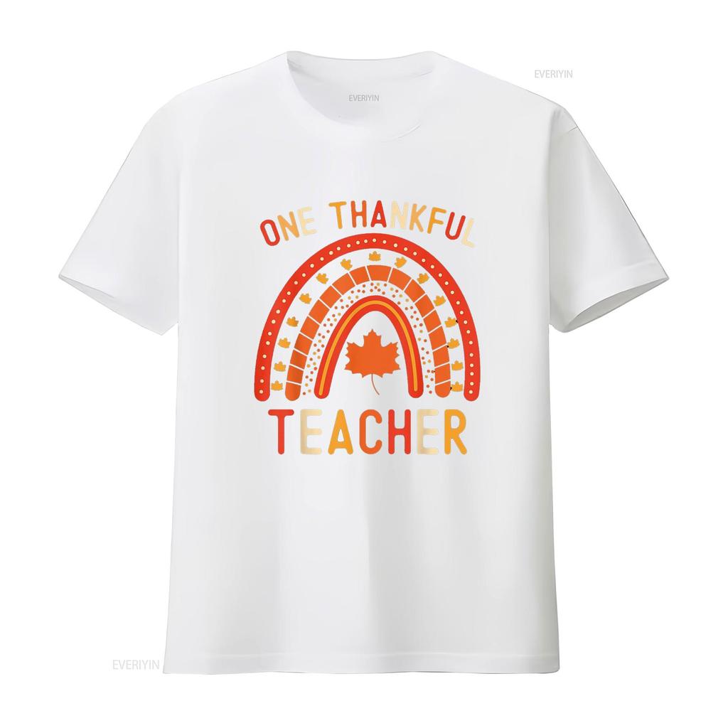 One Thankful Teacher Thanksgiving Rainbow Fall School T Shirt vintage Washed Slightly graphic Versatile fashion