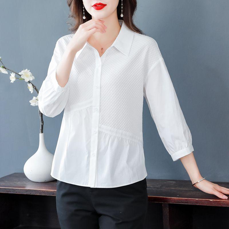Three Quarter Sleeve Solid Turn-down Collar Simplicity Button Loose Blouses Office Lady Women's Clothing Elegant Fashion Casual