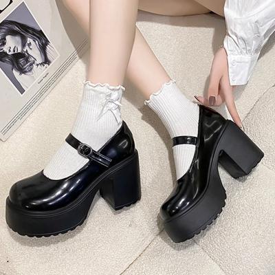 Fashion New Fashion Platform Pumps for Women Super High Heels Buckle Strap Mary Jane Shoes Woman 2024 Goth Thick Heel Party Shoes Ladies