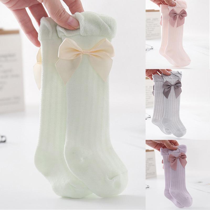 Baby Girls Summer Thin Mesh High Tube Socks Bow Anti-Mosquito Over Knee Stocking