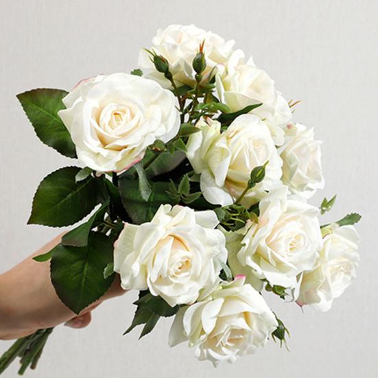 Rosa Artificiale con Foglie Verdi Fiore Finto Realistico Gambo Fiore Finto Casa Ufficio Matrimonio Festa Interno Esterno Fioritura Finta Centrotavola