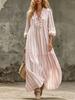 European and American spring and autumn new V-neck pleated striped loose casual dress women