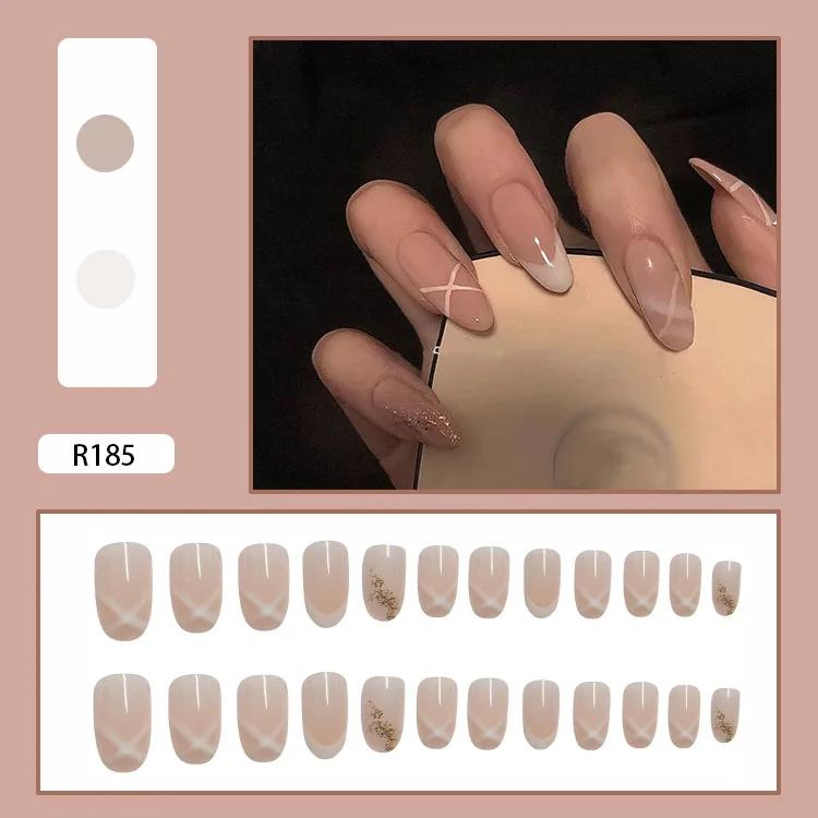 24Pcs French Tip Extra Long Ballerina Press On Nails Detachable Artificial Fake Nails Wearable Nail Art Tips