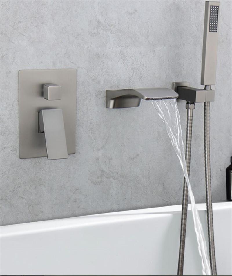 Tuqiu Gray Bathtub Shower Faucet Set Brass Bath & Shower Faucet Bathtub Faucet Mixer With Handheld Waterfall Bathtub Tap Black