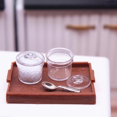 2 piezas 1:12 Botellas de Azúcar Miniatura para Casa de Muñecas Tarro de Especias Condimentos con Tapa Decoración de Cocina