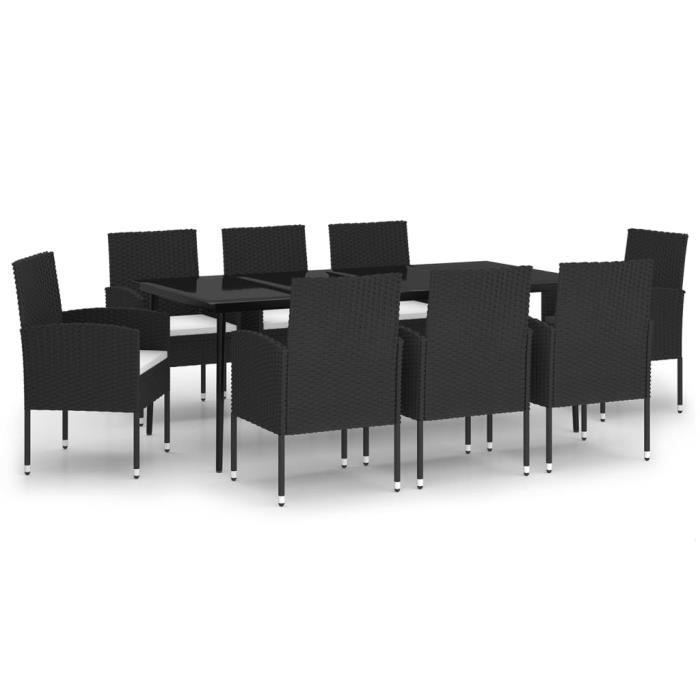 Ensemble de salle à manger de jardin vidaXL 9 pcs, Noir
