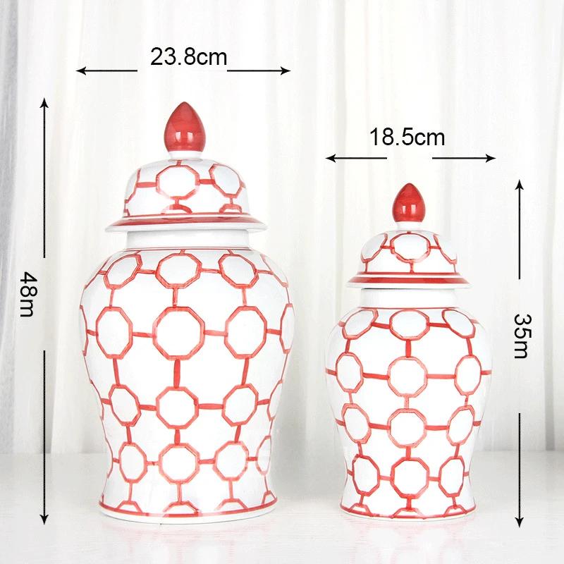 Ceramic Checkmate Jar Red Gingerbread Jar Flower Vase Porcelain Ornament Chinese Handicraft Home Decoration Accessories