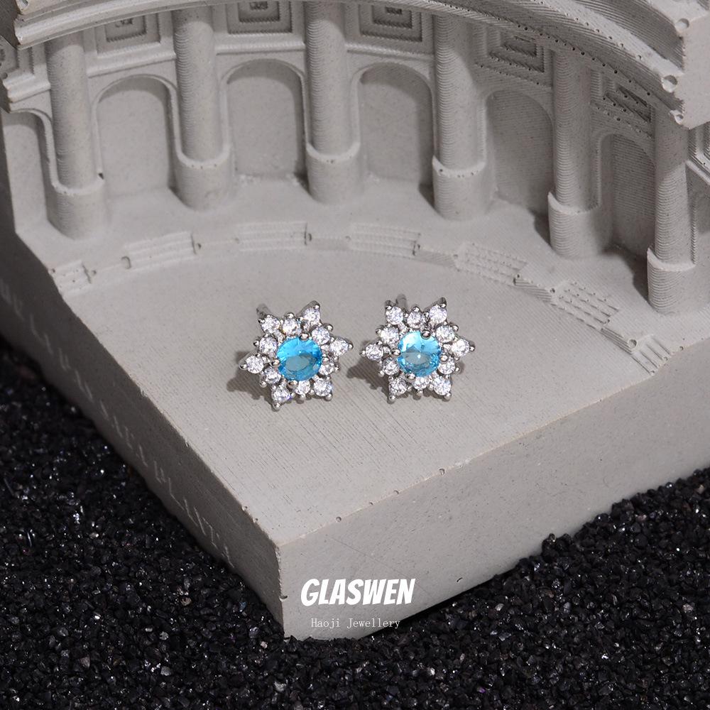 Boucles d'oreilles puces Flocon de neige Zircon bleu - Accessoire de luxe Automne/Hiver pour femmes