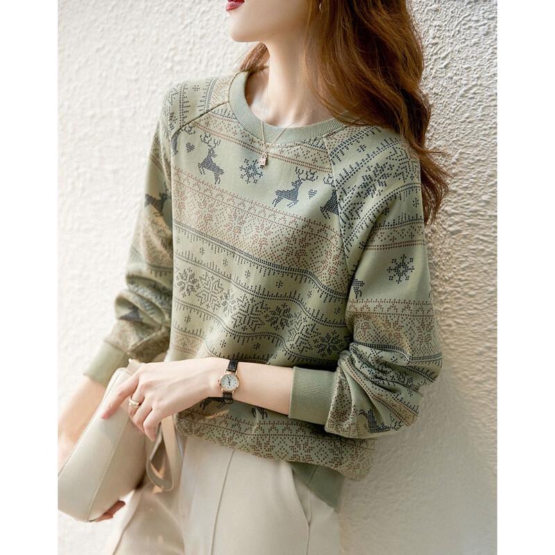 

Demana Forest Fawn Print Round Neck Cloud Cotton Long-Sleeve Top S