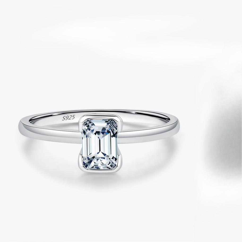 VVS1 Rectangle Emerald Cut Moissanite Ring 925 Sterling Silver Classic Rings for Women Wedding Fine Jewelry Gift