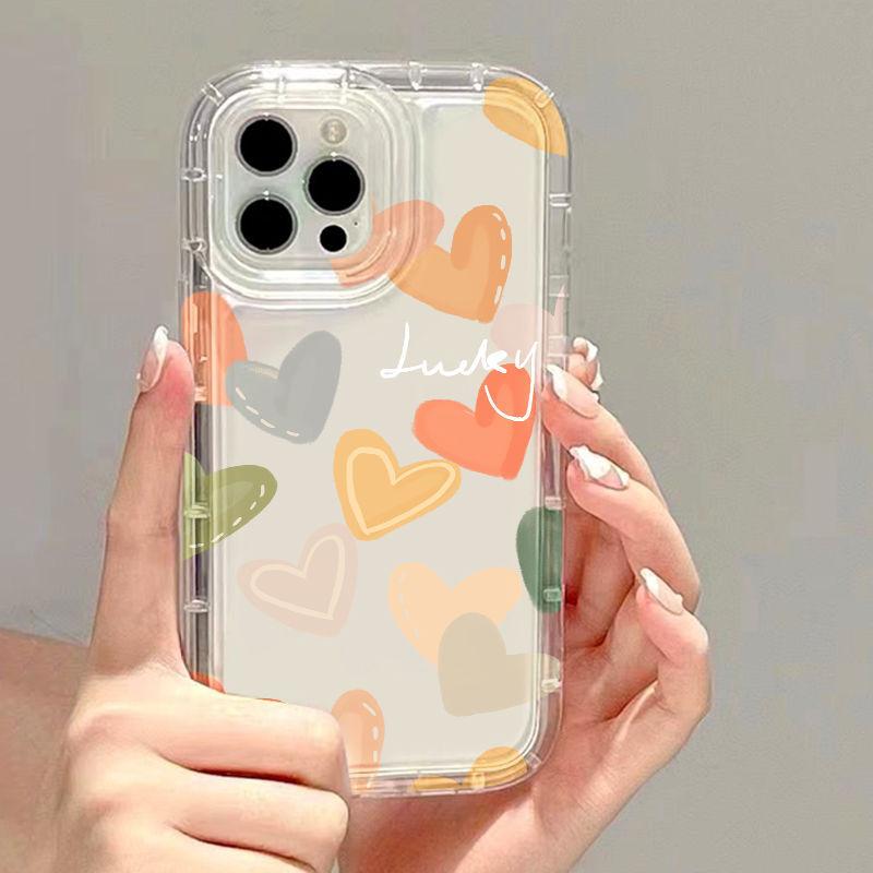 Cute Floral & Heart Clear Phone Case, Aesthetic Shockproof Transparent Cover for iPhone apple 7/8/se