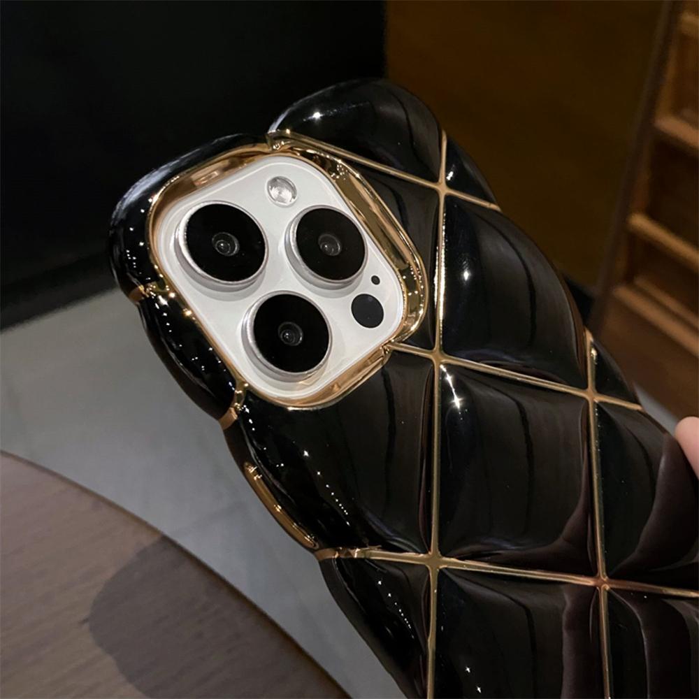 Husă de telefon de lux cu placare, model lucios cu grilă de diamante, pentru iPhone 14 11 12 13 15 Pro Max, silicon moale, husă tip bumper rezistentă la șocuri