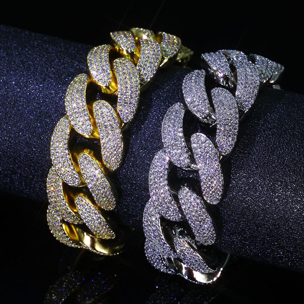 Velkoobchodní Hip Hop Šperky Lesklý Kubánský Řetízek Náramek 20mm Iced Out Vložený Mosazí 4 Řady Zirkon Módní High End Pánský Náramek