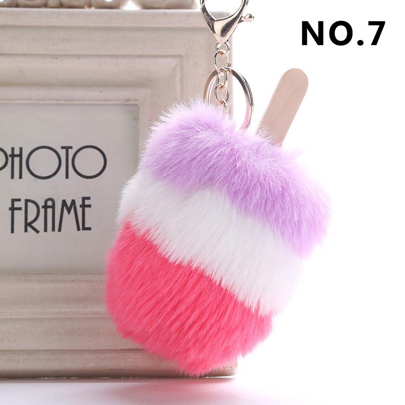 1Pcs Car Soft Pompom Fluffy Ice Cream Faux Fur Key Chain Gift Key Ring Jewelry Pendant
