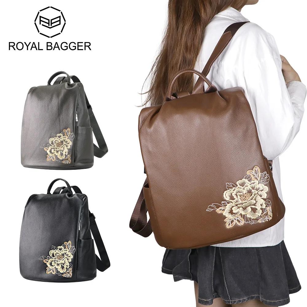 

Royal Bagger Fashion Retro Женский рюкзак, натуральная кожа, большой вместимости, повседневная сумка через плечо 1900 серый