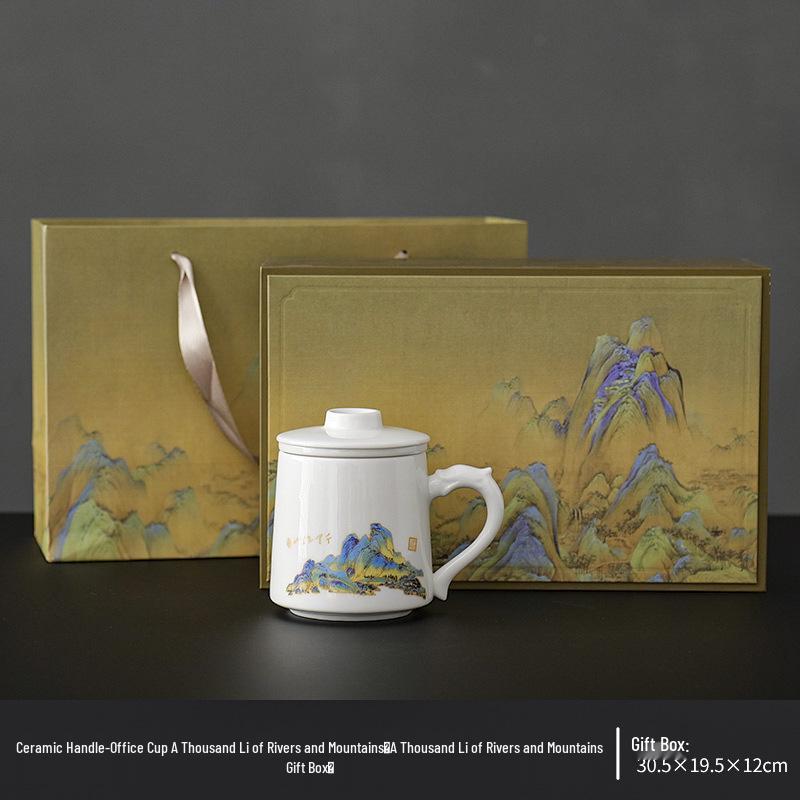 Jade White Porcelain Tea Cup with Water Separator - Large Capacity, Personal Use, High-End Office Mug for Tea Brewing