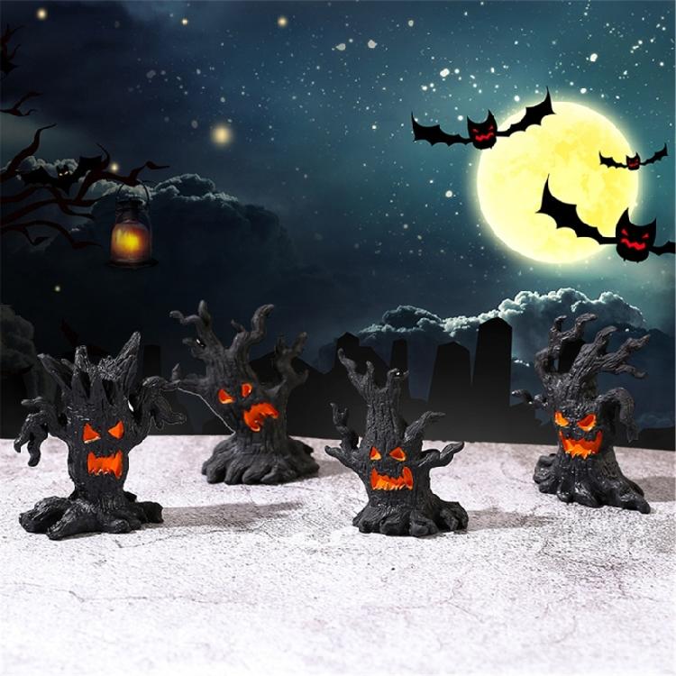 4Pcs Halloween Tree Ghostly Collectible Miniature Figurine Horror Resins Figure for Festivals Garden Landscape Ornaments