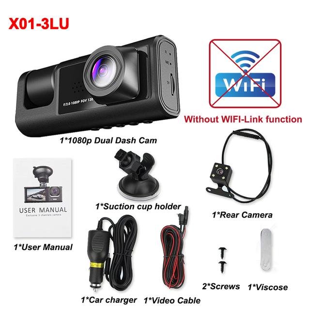 3 Lens Car Dvr 1080P Dash Cam for Cars Camera for Vehicle Recorder Video Front and Rear Camera Dashcam Black Box Car Accsesories