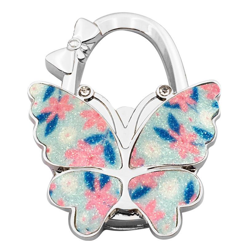 Foldable Sturdy Butterfly Purse Hook Colorful Glitter Metal Frame Table Bag Holder for Cafe Bar Outdoor Use