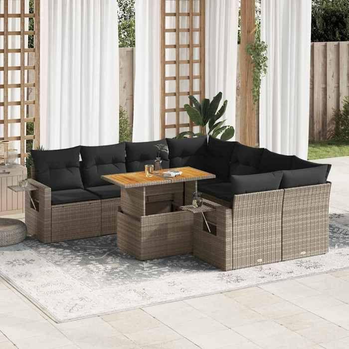 VidaXL Garden Lounge Set 9 Pcs with Grey Cushions Wicker 3327133