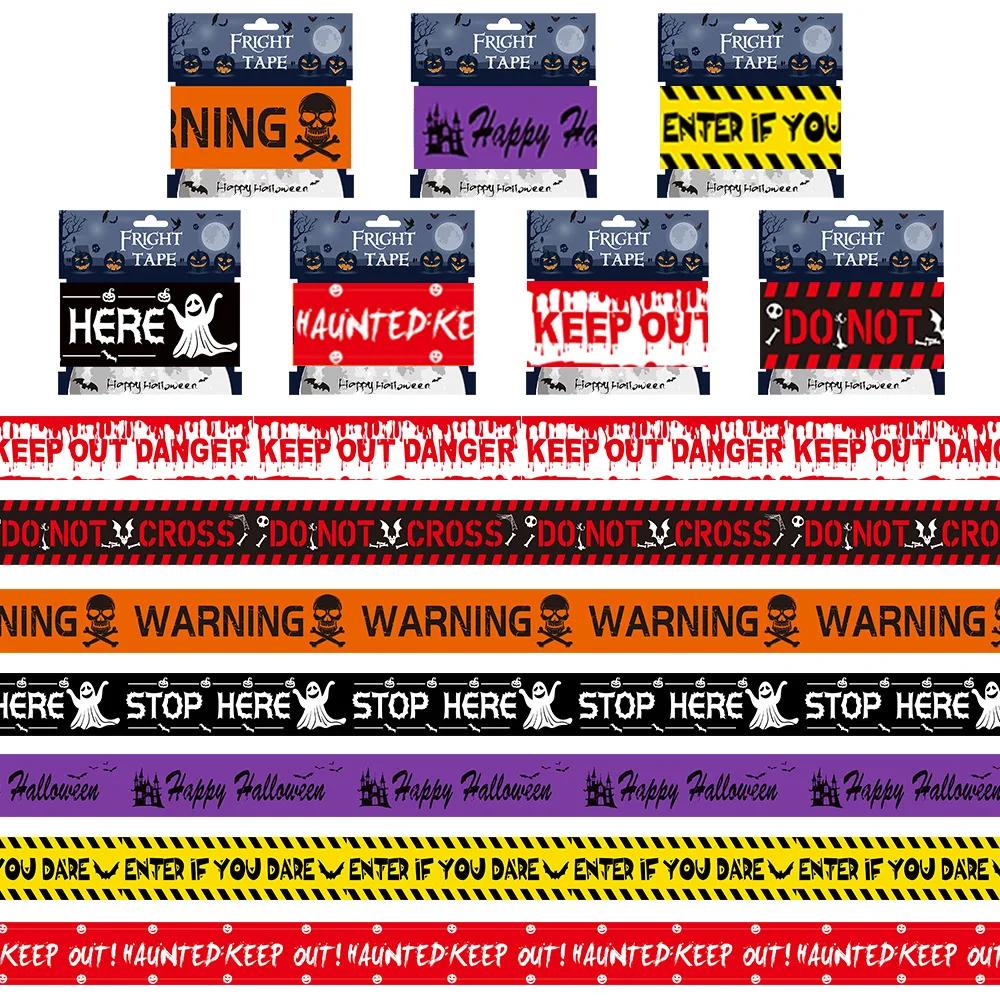 1PC Halloween Props Window Prop Warning line Plastic Skull Head Warning Tape Signs Party Outdoor Garden Halloween Decor