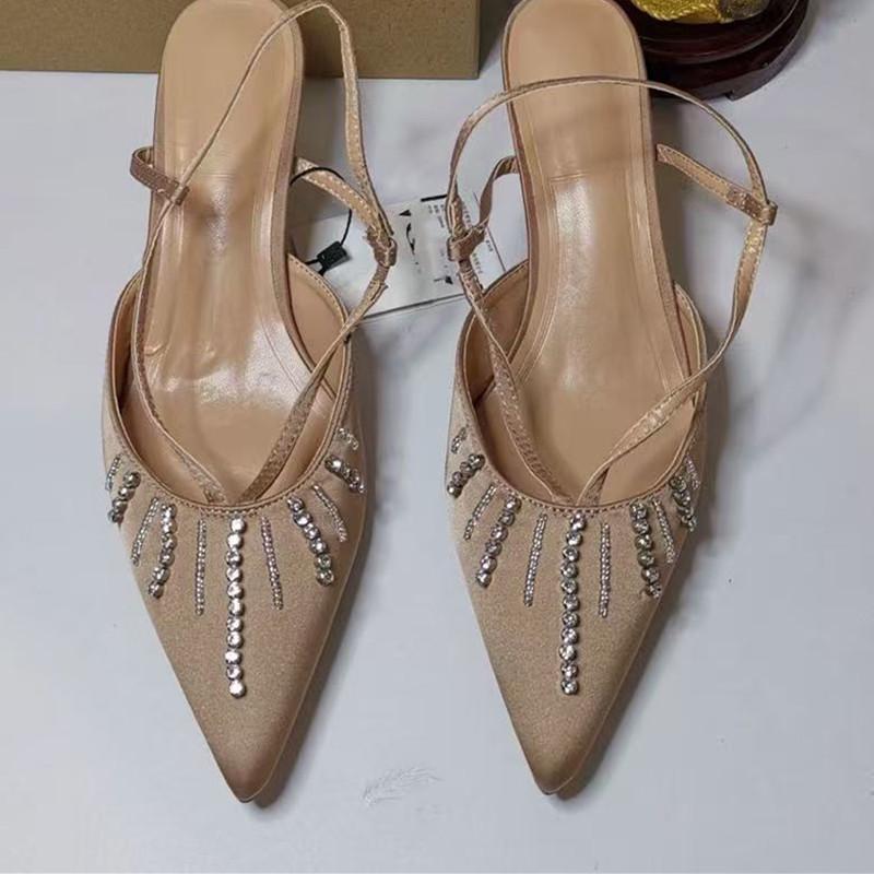 

Fashion Fashion Rhinestones Satin Mary Janes Women Pumps Summer Slingbacks Office Lady Stiletto High heels Elegant Party Dress Shoes 35