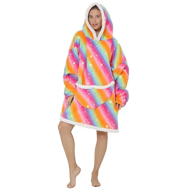 Warm Hooded Sherpa Blanket With Sleeves Ultra Soft Fleece Sweatshirt Throw Thick Winter Flannel Hoodie Blankets Home Textile