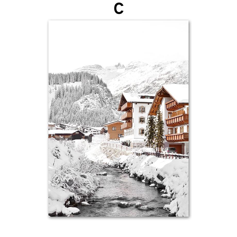 Snowboard Snømann Ekorn Hjort Snø Landskap Veggkunst Lerretsmaleri Plakater og utskrifter Veggbilder til stuedekor