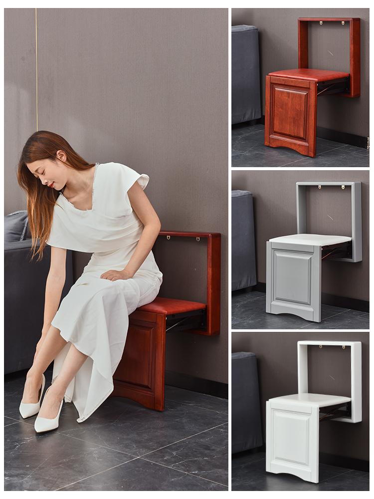 Household Wooden Bathroom Stool - Folding Porch Seat, Ultrathin Telescopic Design, Perfect for Shower & Shoe Changing