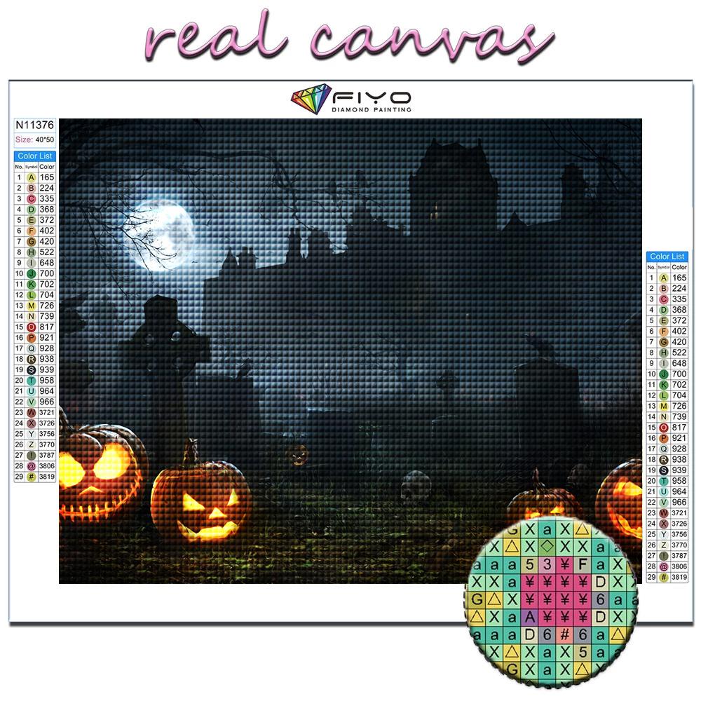 Fullstendig 5D-diamantmaleri Halloween-gresskar og hekseslott 5D-diamantmaleri