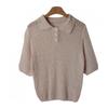 Shop   Women S Collar Neck Half Open BuTTon Daily ShorT Sleeve KniT T ShirT Beig