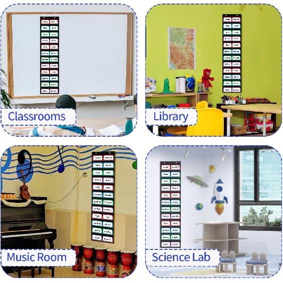 10”W x 48.25”H Classroom Words Pocket Chart with 12 Clear Pockets, Black Standard Pocket Chart for Classroom and Home for Sentence Strips, Reble