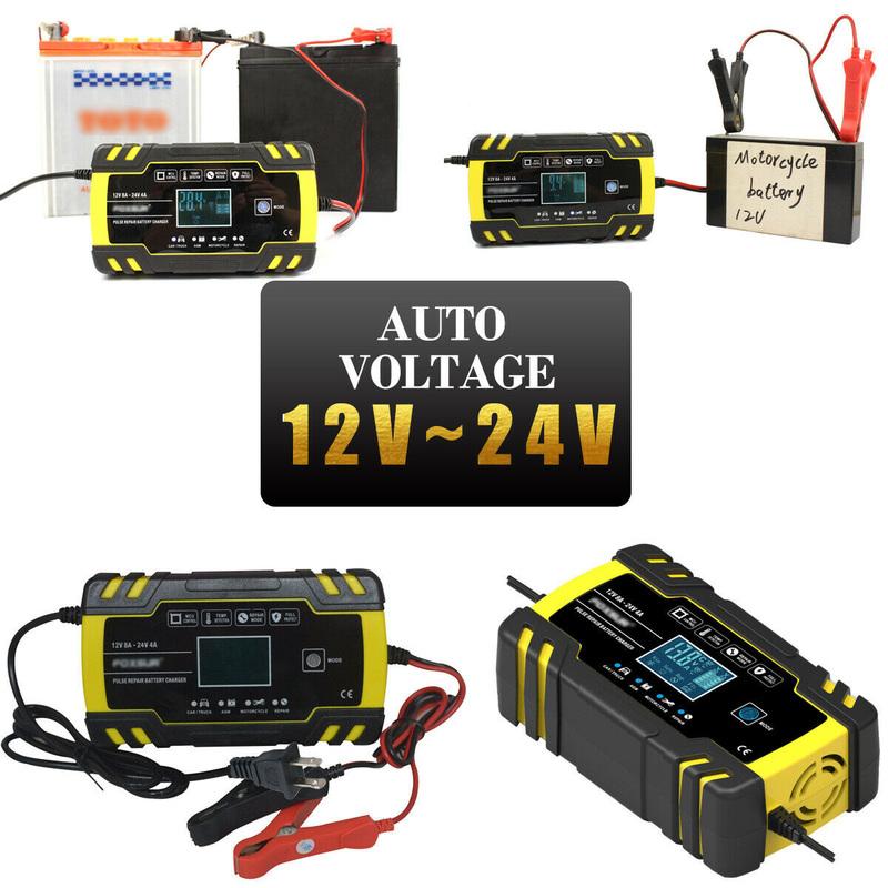12V 24V 4A 8 Amp Motorcycle Car Battery Charger Intelligent Car Battery Charger Pulse Repair Starter US