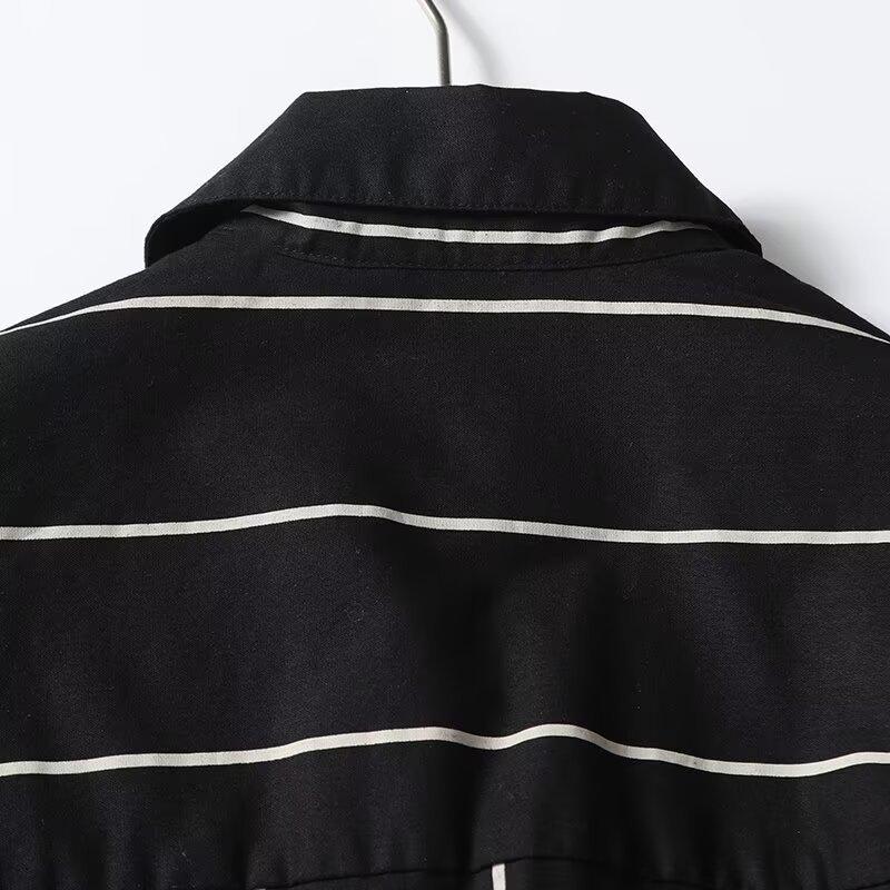 2025 Spring Women's Tie-Up Striped Turn-Down Collar Long-Sleeve Shirt - Versatile Commuter Fashion