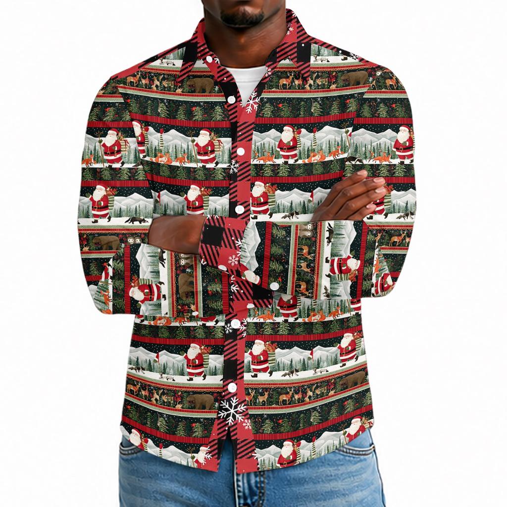 Herren Freizeit Langarmshirt mit Weihnachtsdruck für Frühling und Alltag
