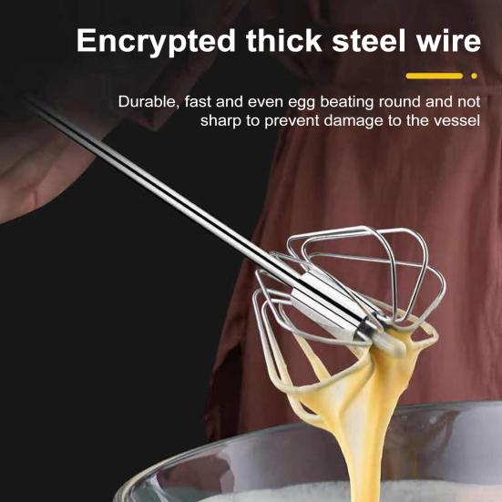 Egg Beating Device Stainless Steel Semi-automatic Egg Beater Ergonomic Handle No Batteries Needed Kitchen Essential
