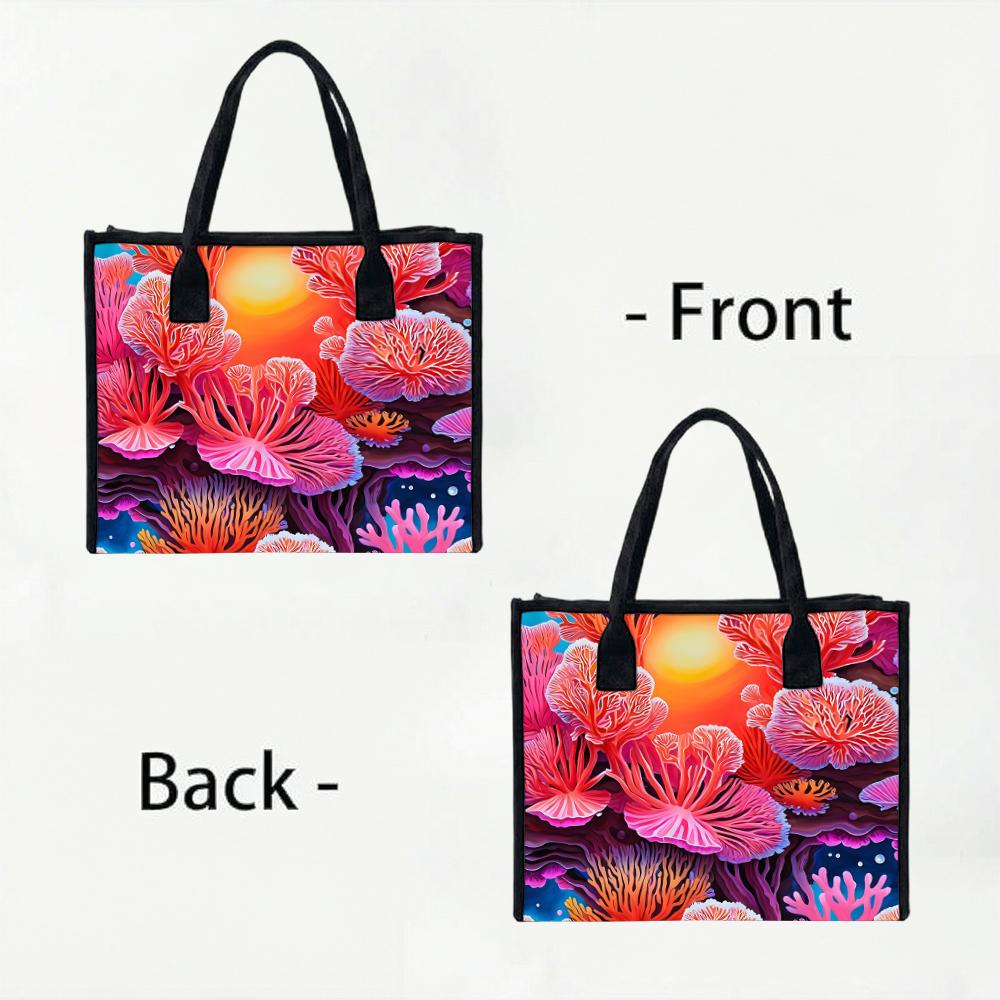 Vibrant Coral Print Tote Bag Fashionable Portable Daily Use Casual Carry Bag for Women