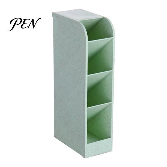 Multi Compartment Organizer Slanted Pen Holder with 5 Compartments, Plastic Stationery Storage Organizer, Box Macaron Colors Space Saving Pencil